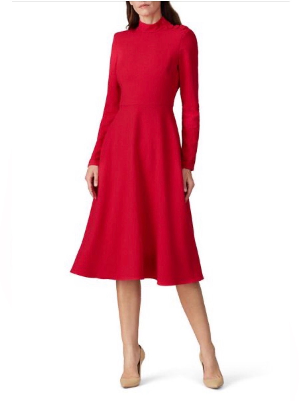 Black Halo Red Long-Sleeve A-Line Midi Dress with Pockets